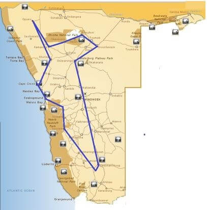 מפת דרכים טיול בנמיביה